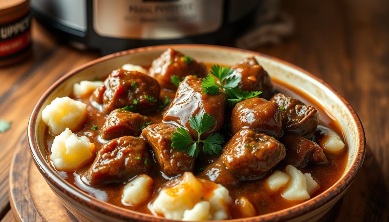 slow cooker beef tips with gravy