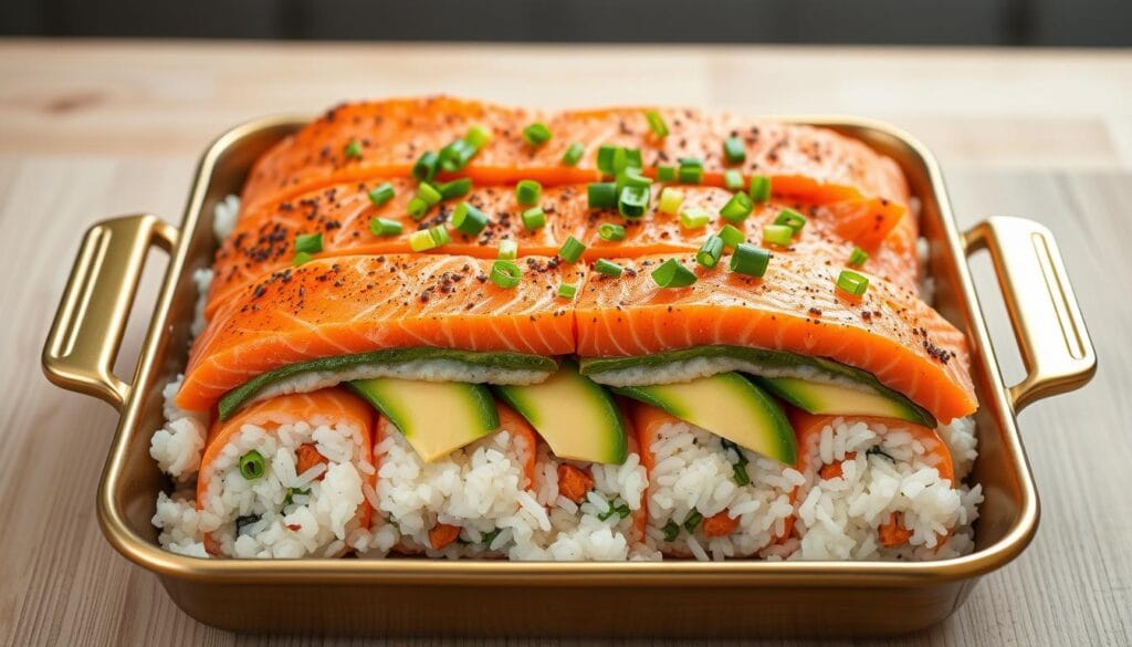 Salmon Sushi Bake Layering Technique